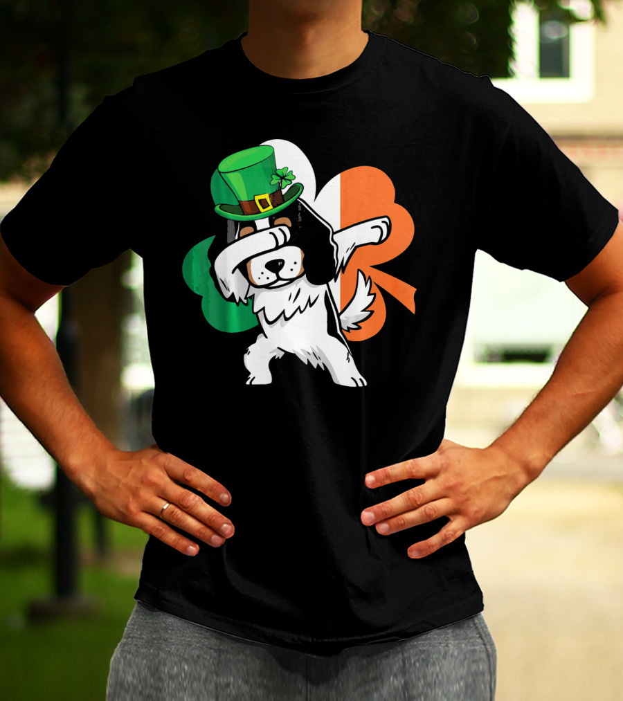 Cavalier King Charles Spaniel Dabbing Irish Clover St Patricks Day T-Shirt