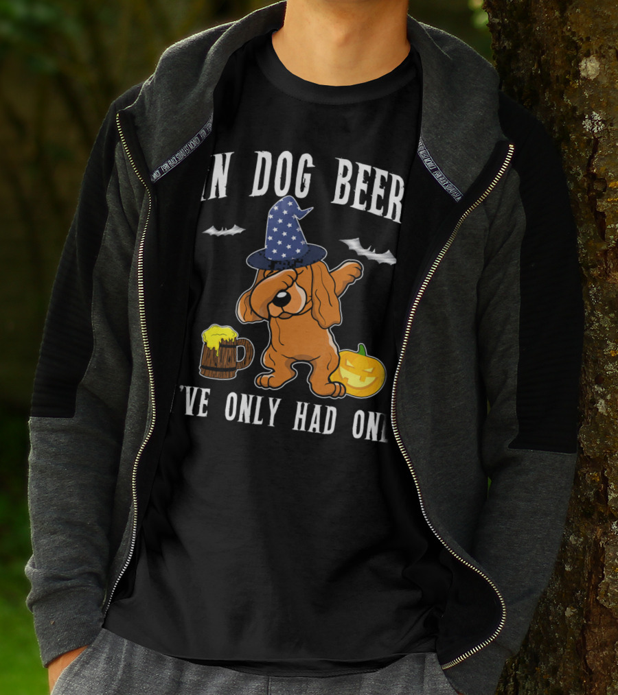 In Dog Beers Halloween Cocker Spaniel Dabbing With Pumpkin And Beer T-Shirt