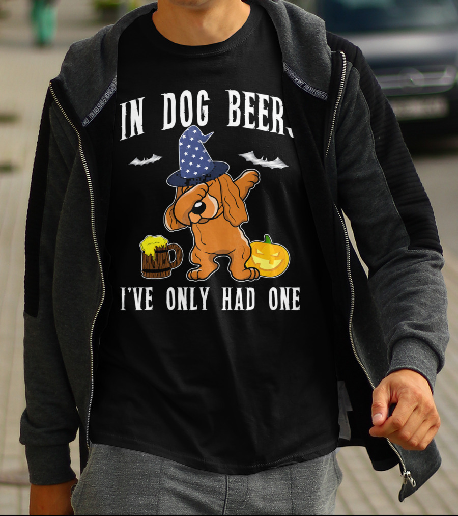 In Dog Beers Halloween Cocker Spaniel Dabbing With Pumpkin And Beer T-Shirt