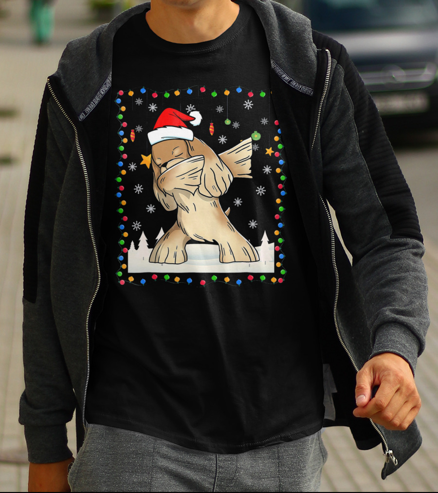 Dabbing Cocker Spaniel Santa Christmas Light T-Shirt
