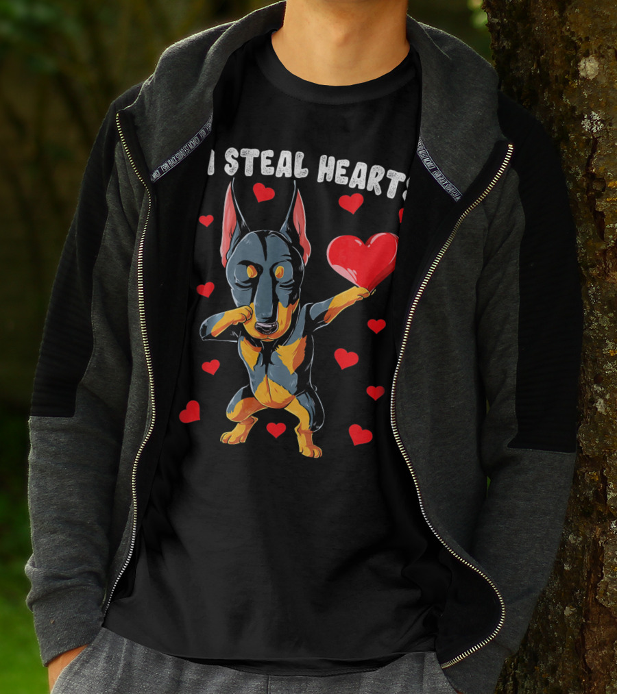 Dabbing Doberman I Steal Hearts Cute Heart-Loving Dogs T-Shirt