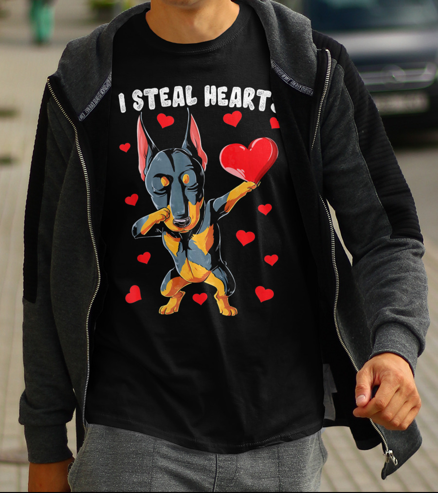 Dabbing Doberman I Steal Hearts Cute Heart-Loving Dogs T-Shirt