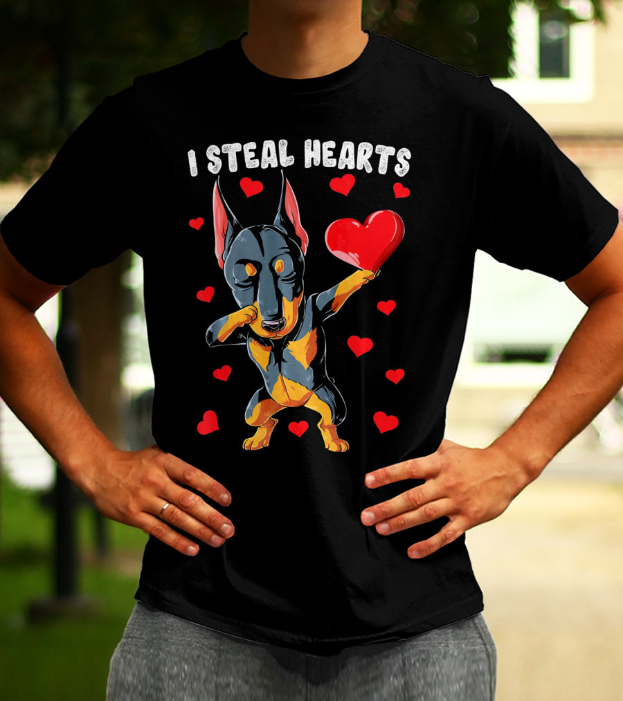 Dabbing Doberman I Steal Hearts Cute Heart-Loving Dogs T-Shirt