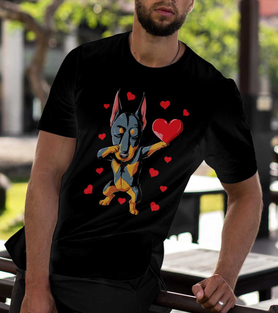 Dabbing Doberman Valentines Day Dog Love Heart T-Shirt