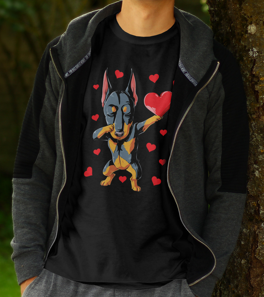 Dabbing Doberman Valentines Day Dog Love Heart T-Shirt