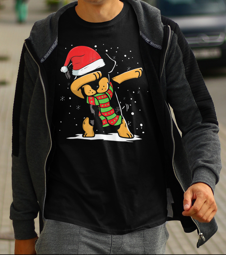 Dabbing Rottweiler Santa Christmas Dog With Scarf Love T-Shirt