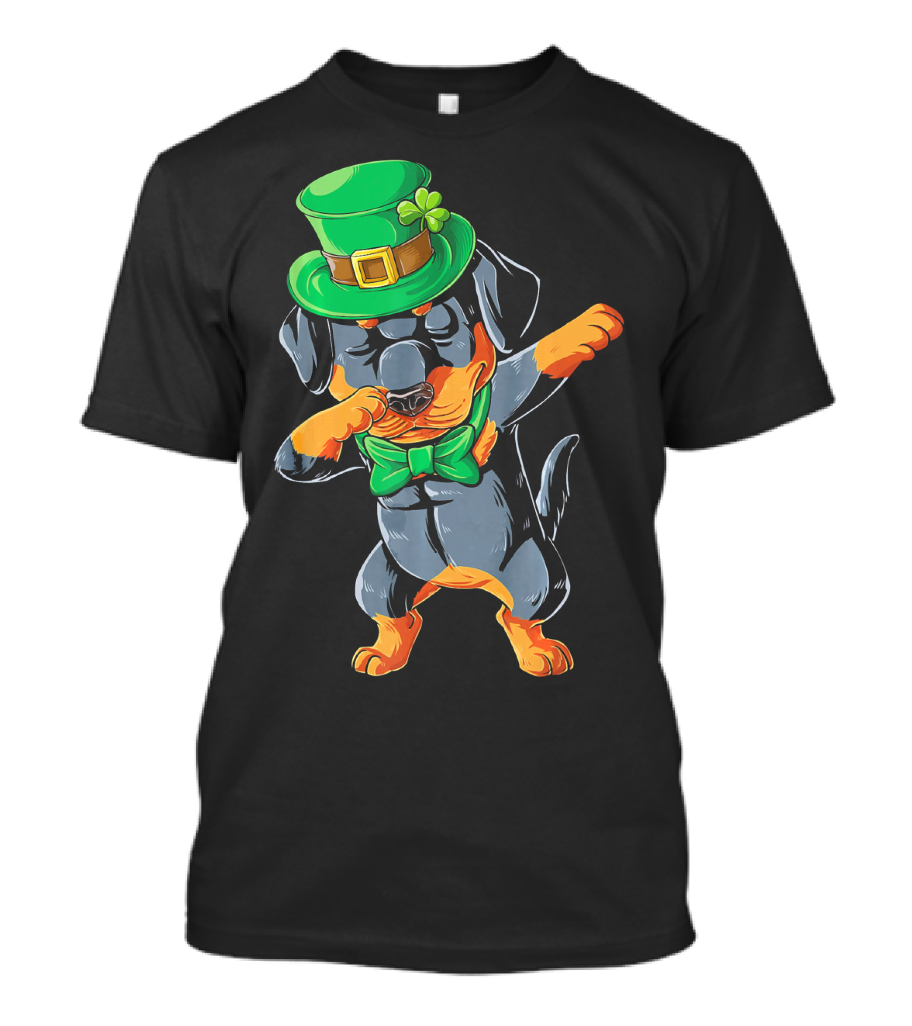 Rottweiler Dabbing Green Leprechaun Hat St Patrick's Day Bow Tie T-Shirt