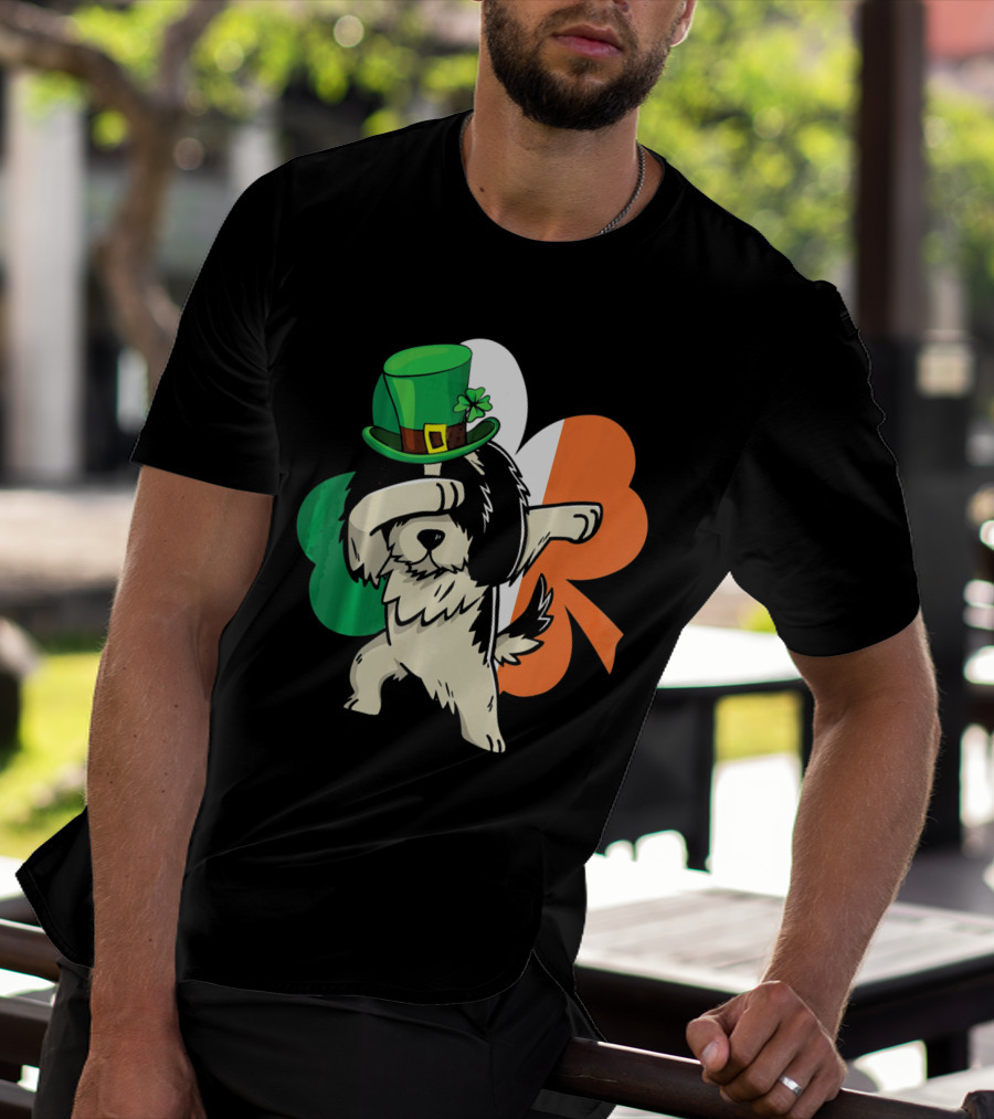 Dabbing Shih Tzu Shamrock Irish Hat Flag T-Shirt
