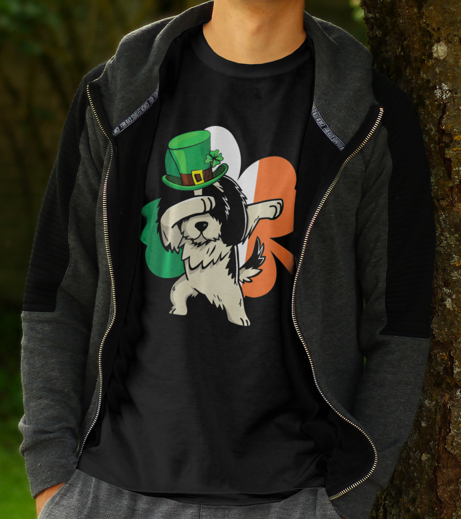Dabbing Shih Tzu Shamrock Irish Hat Flag T-Shirt