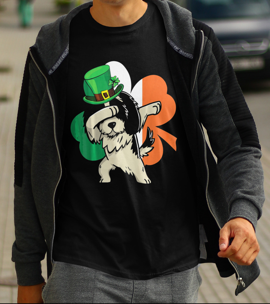 Dabbing Shih Tzu Shamrock Irish Hat Flag T-Shirt