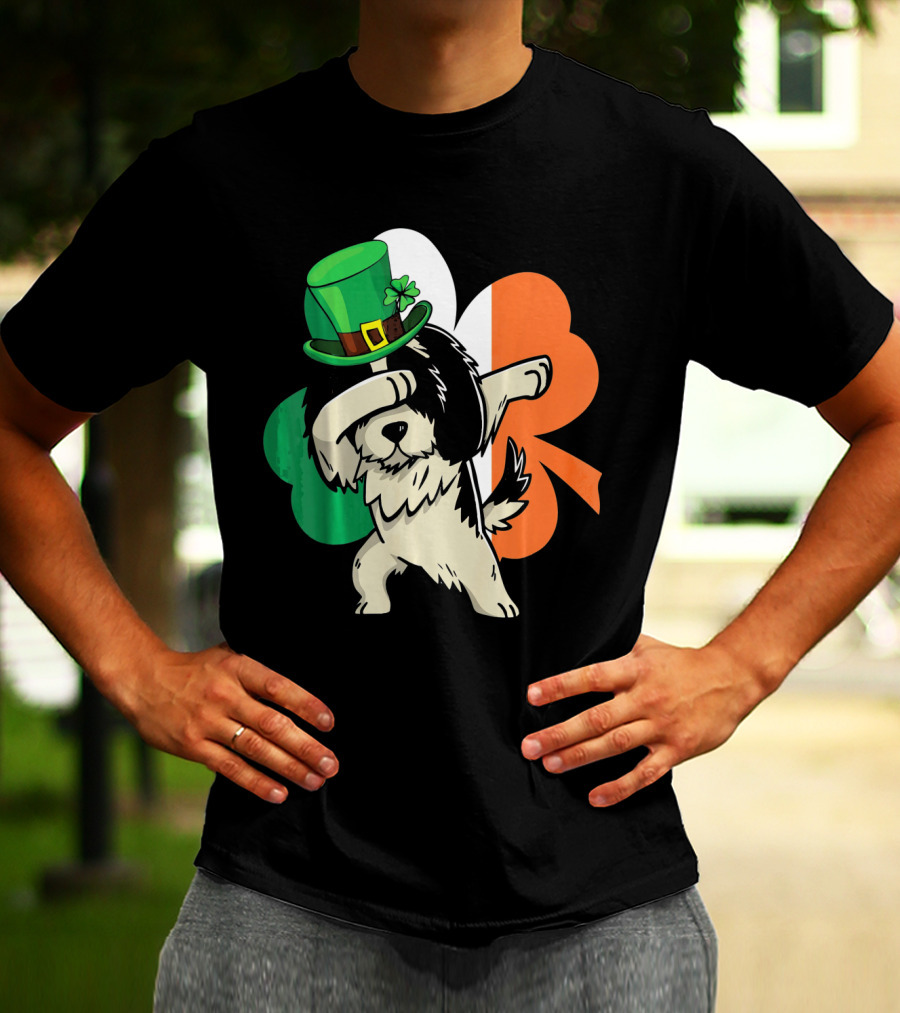 Dabbing Shih Tzu Shamrock Irish Hat Flag T-Shirt