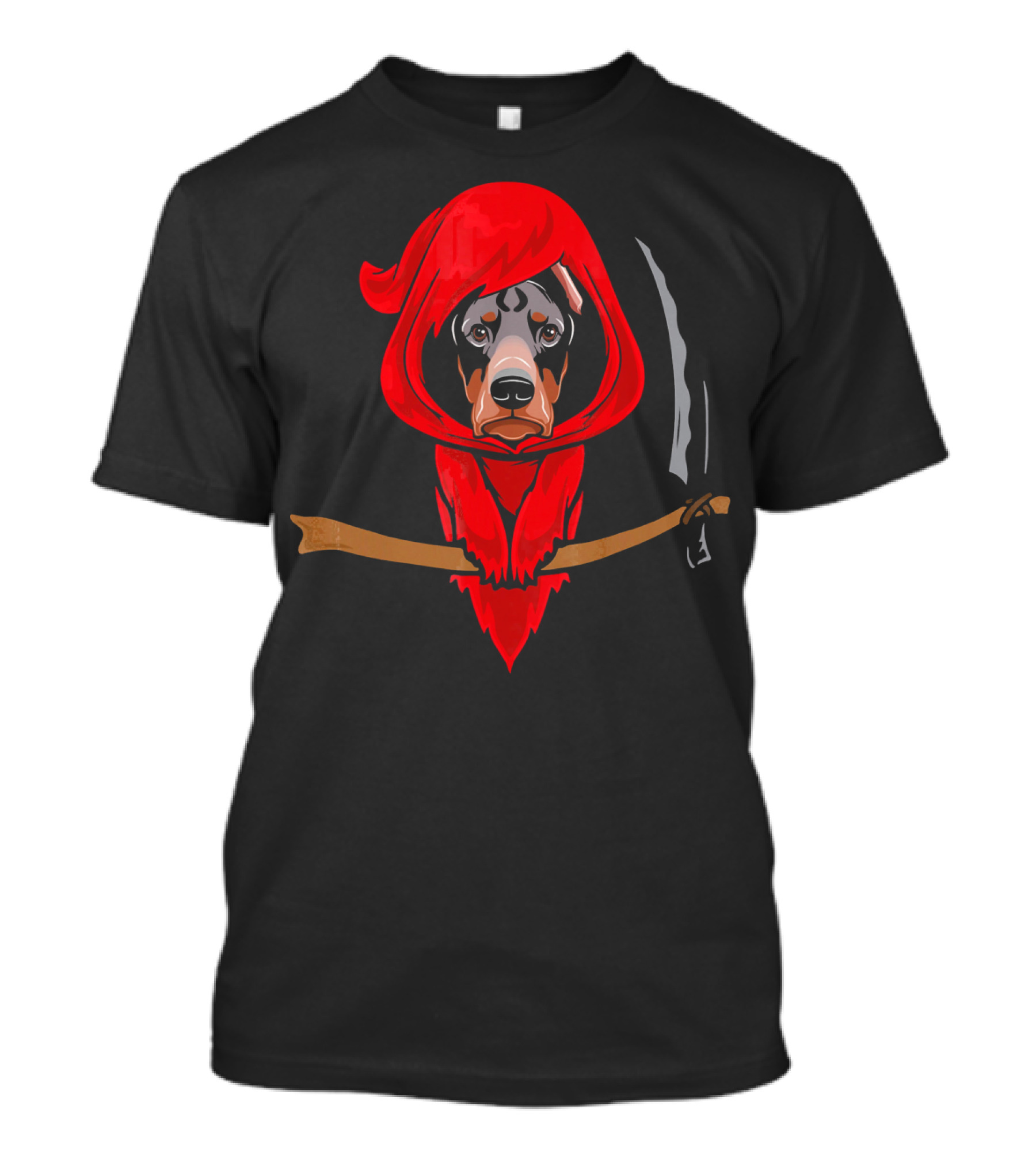 Doberman Grim Reaper Red Hood Scythe T-Shirt