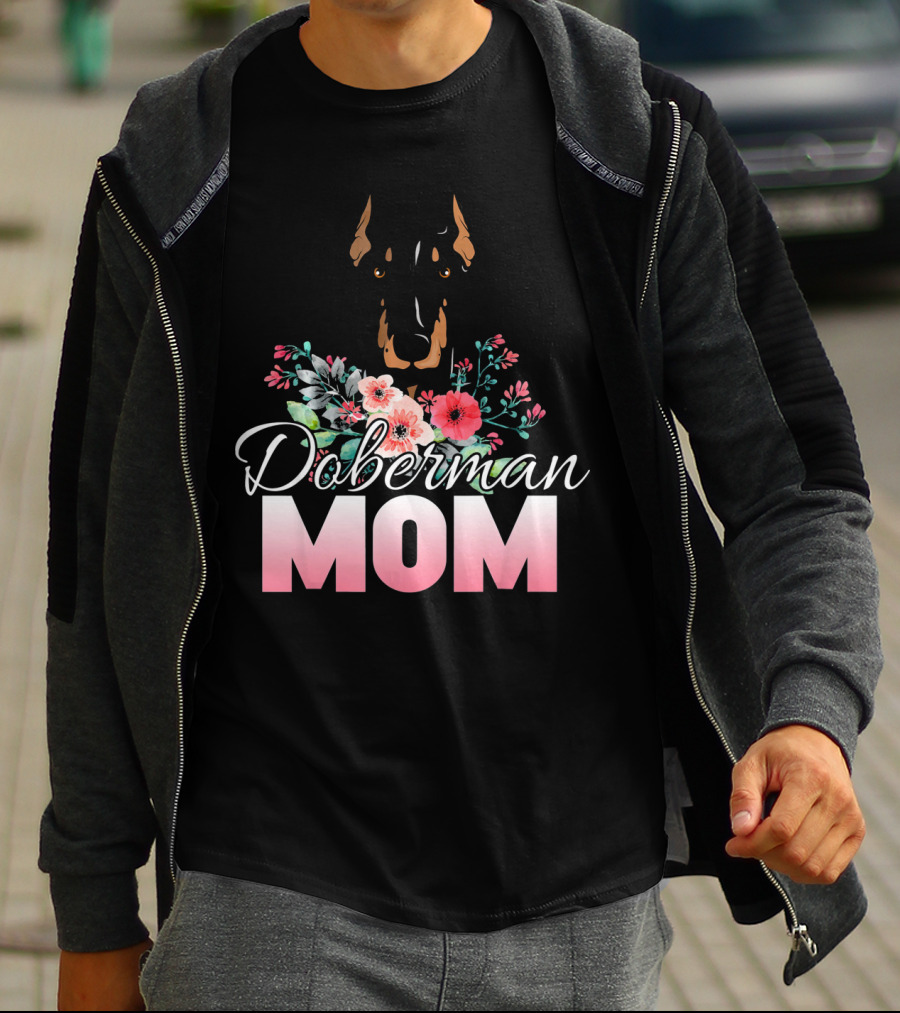 Doberman Mom Floral T-Shirt