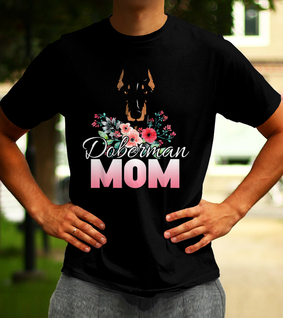 Doberman Mom Floral T-Shirt