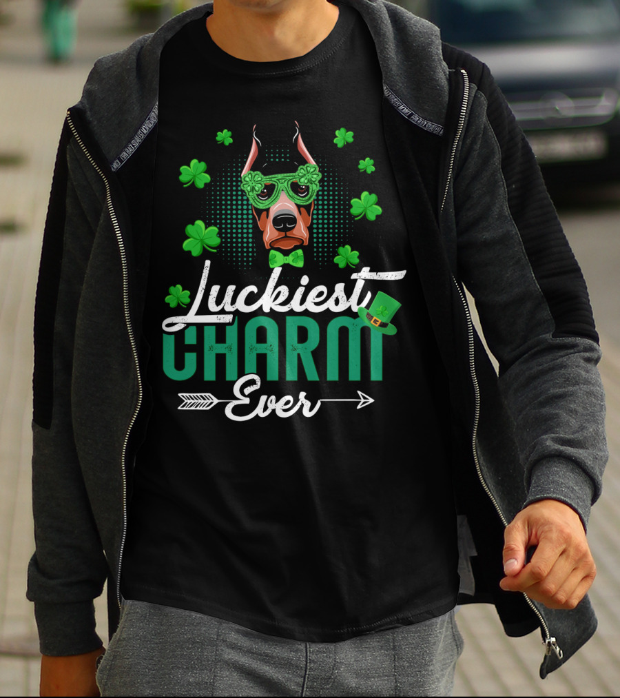 Luckiest Charm Ever Doberman Patrick's Day Shamrock Glasses T-Shirt