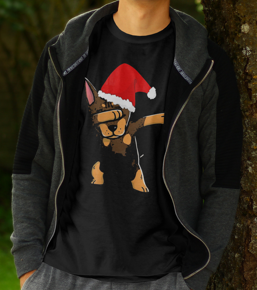 Doberman Pinscher Dabbing Santa Hat Christmas T-Shirt