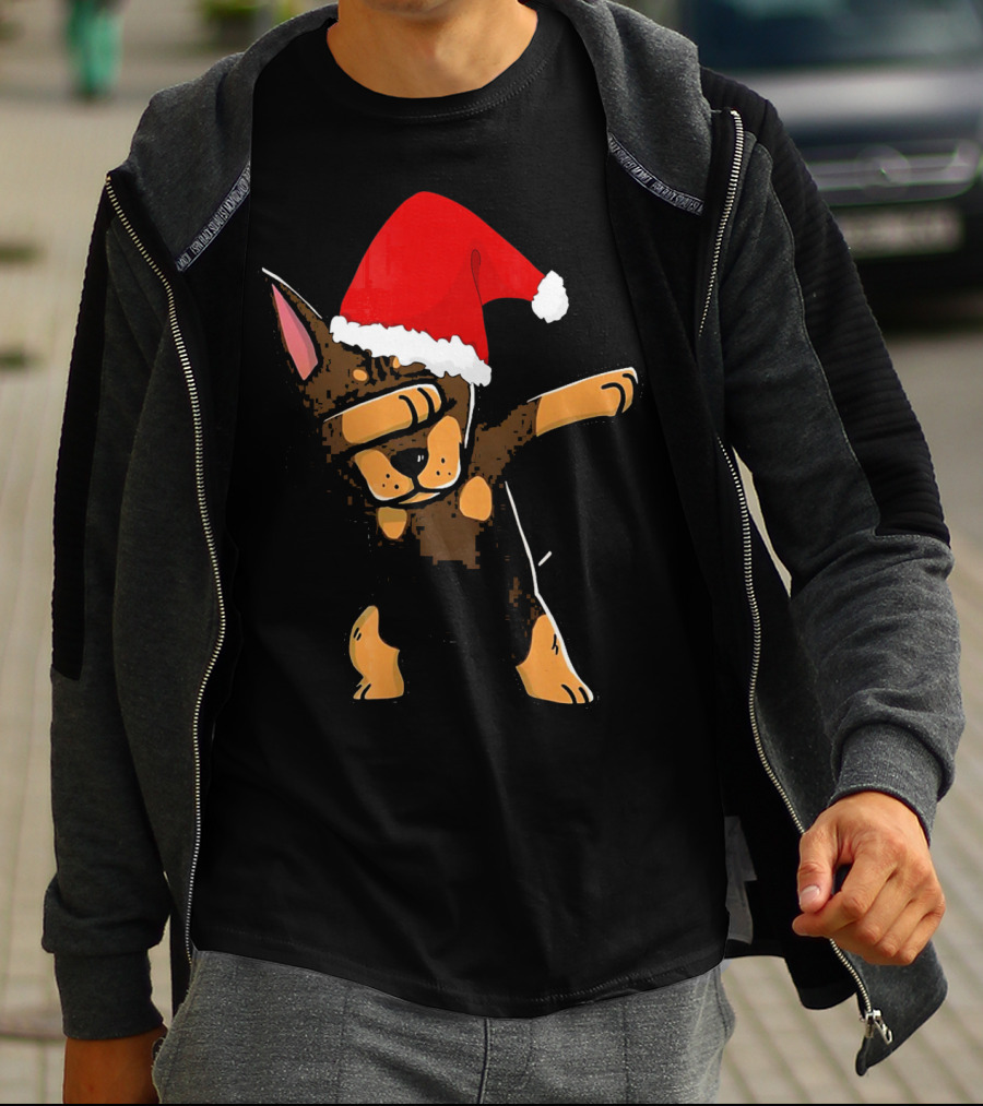 Doberman Pinscher Dabbing Santa Hat Christmas T-Shirt