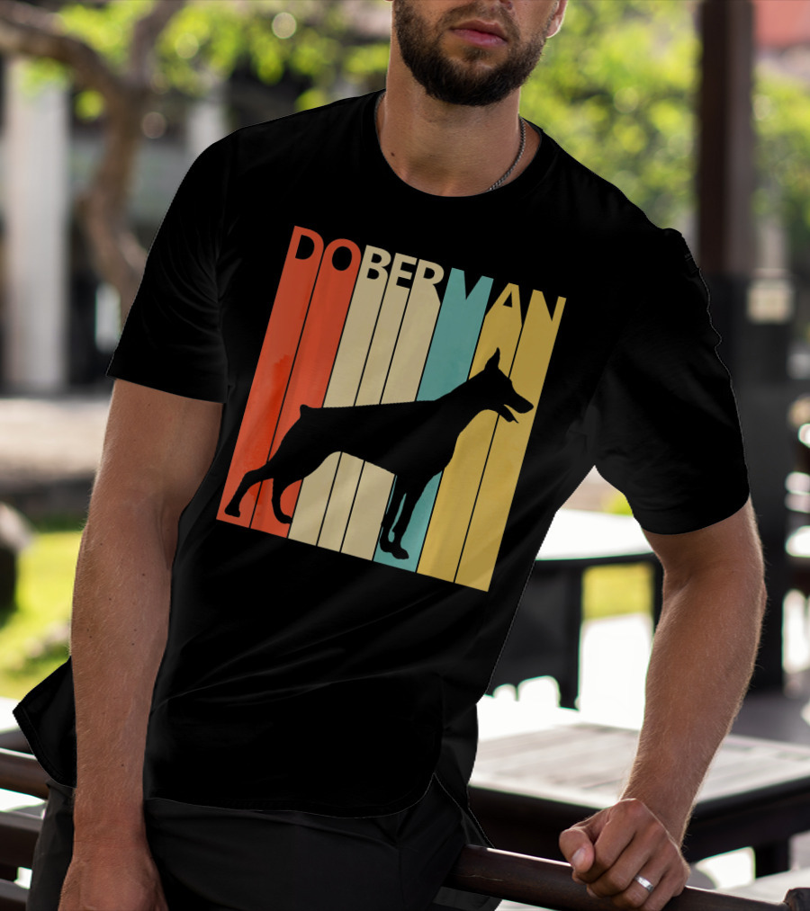 Doberman Vintage Silhouette Stripes For Dog Dad T-Shirt