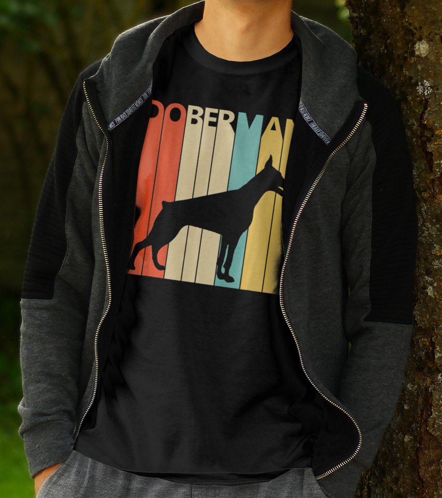 Doberman Vintage Silhouette Stripes For Dog Dad T-Shirt