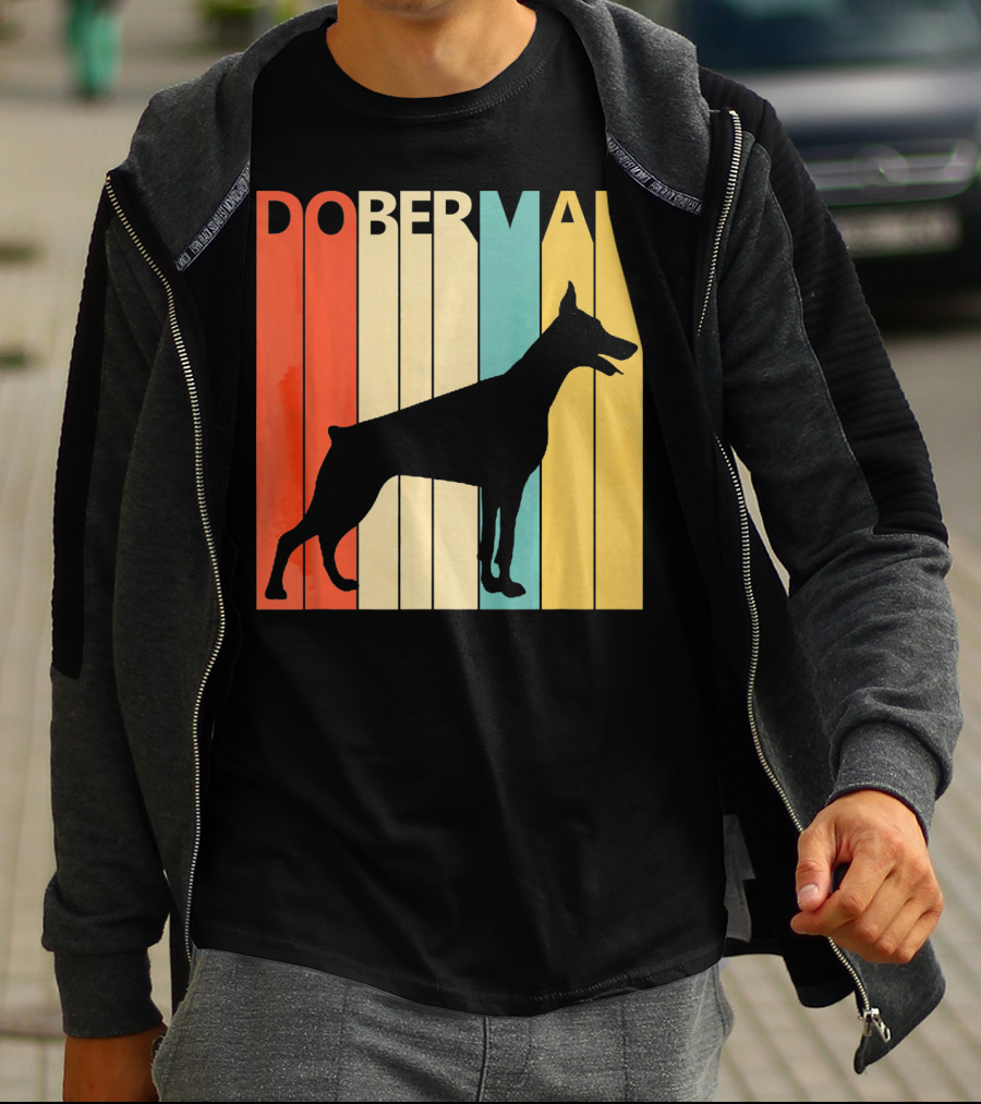 Doberman Vintage Silhouette Stripes For Dog Dad T-Shirt