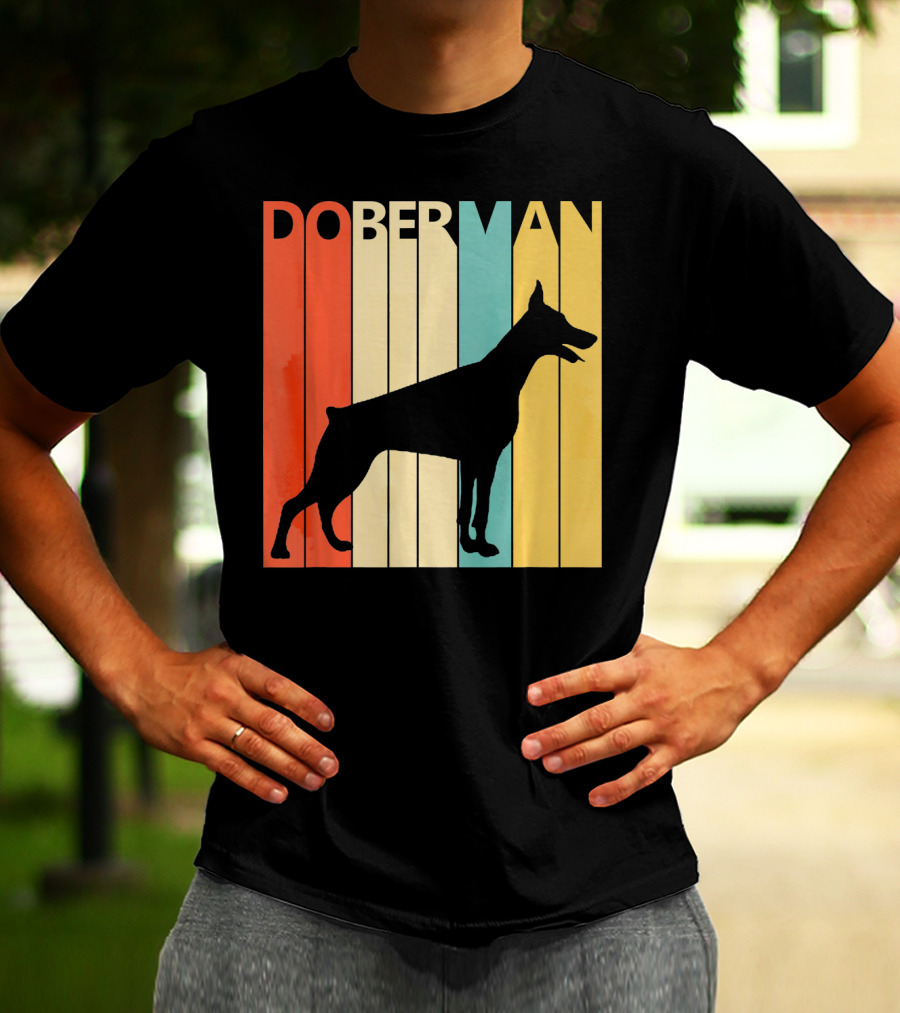 Doberman Vintage Silhouette Stripes For Dog Dad T-Shirt