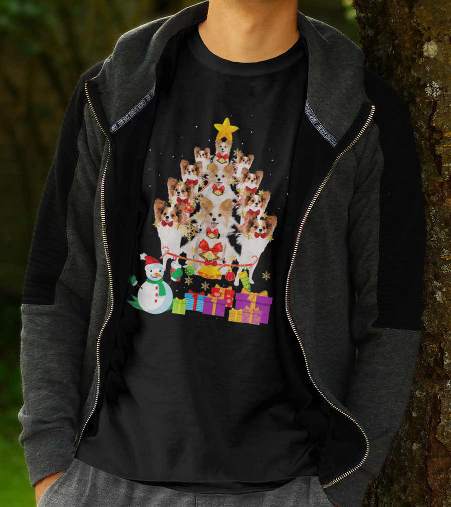 Dog Christmas Papillon Xmas Tree Snowman Gifts Holiday T-Shirt