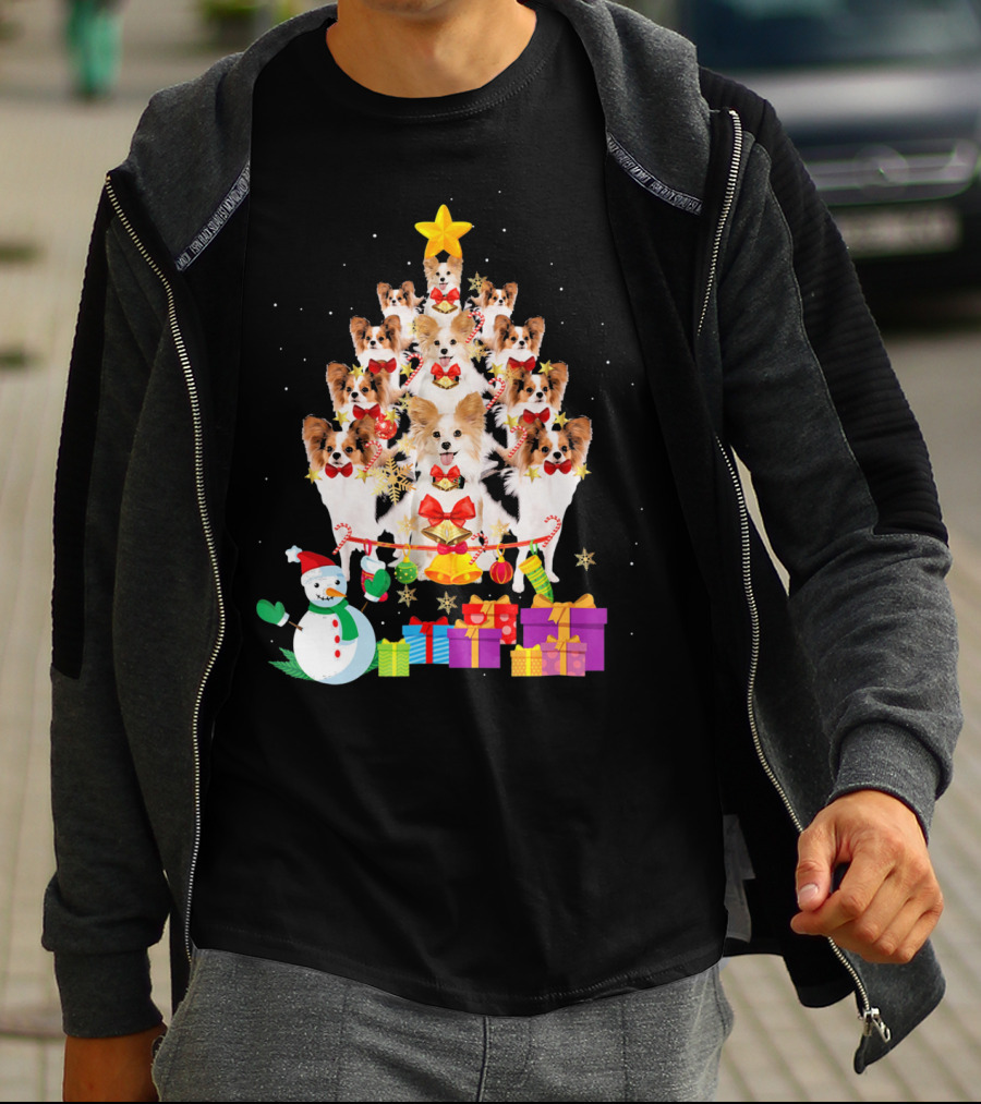 Dog Christmas Papillon Xmas Tree Snowman Gifts Holiday T-Shirt