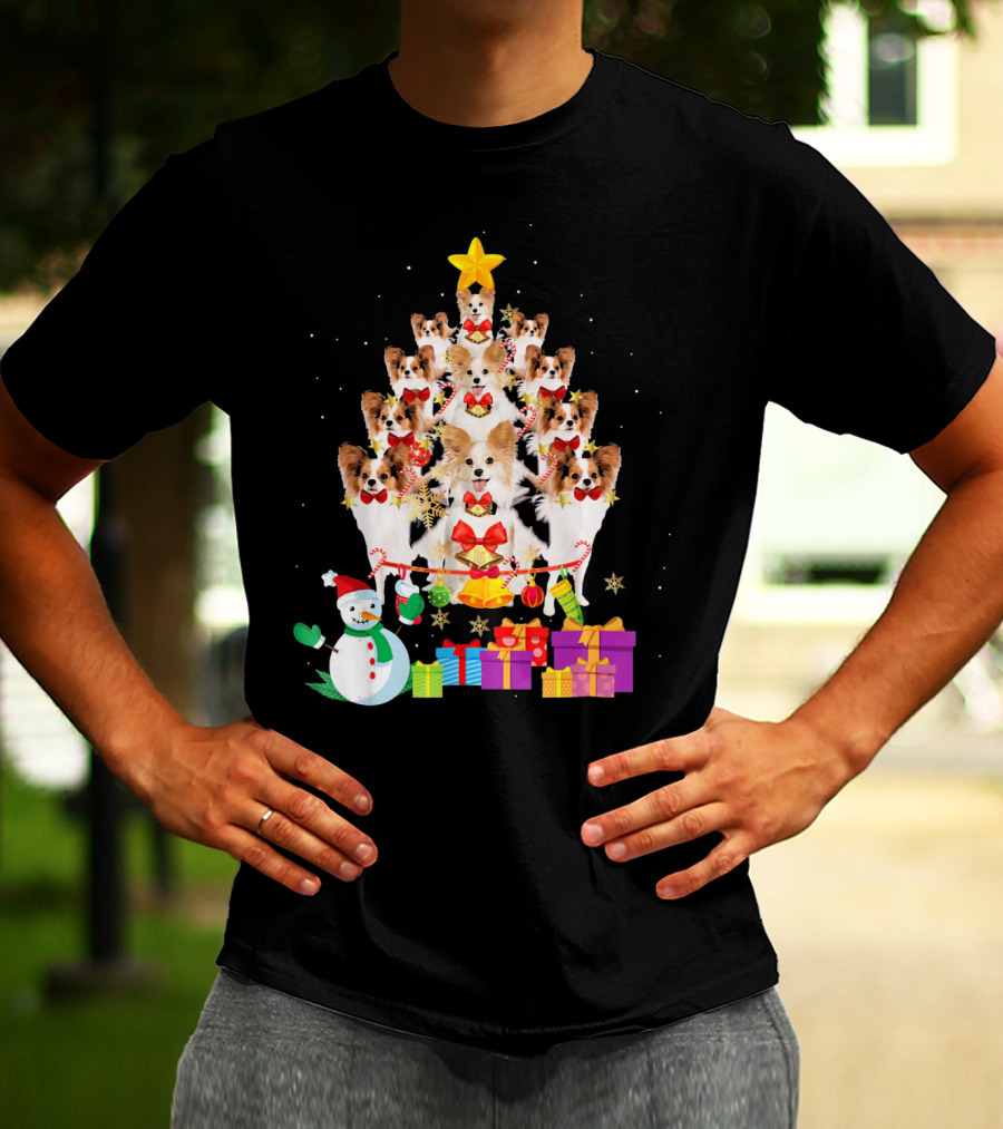 Dog Christmas Papillon Xmas Tree Snowman Gifts Holiday T-Shirt