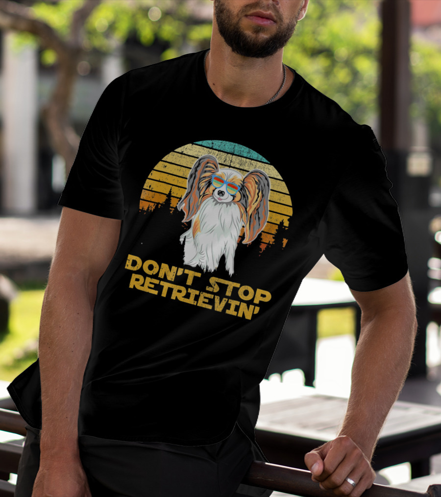 Don't Stop Retrievin' Papillon Sunglasses Retro Sunset T-Shirt