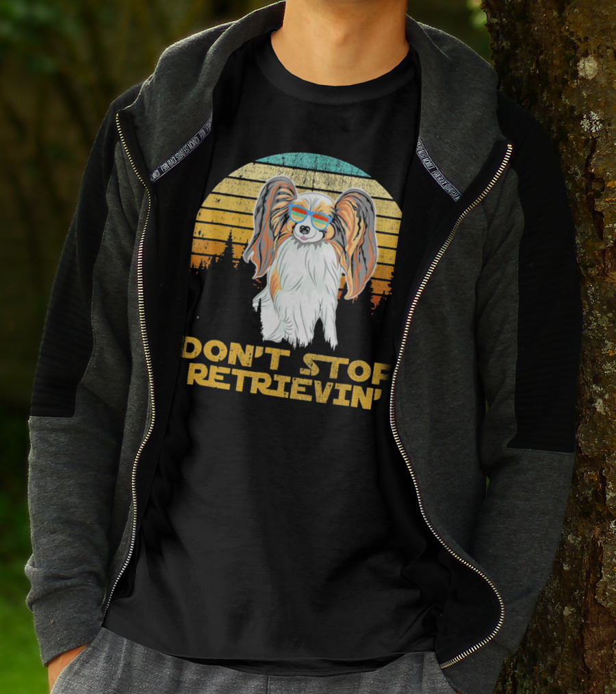 Don't Stop Retrievin' Papillon Sunglasses Retro Sunset T-Shirt