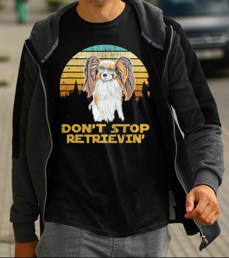 Don't Stop Retrievin' Papillon Sunglasses Retro Sunset T-Shirt