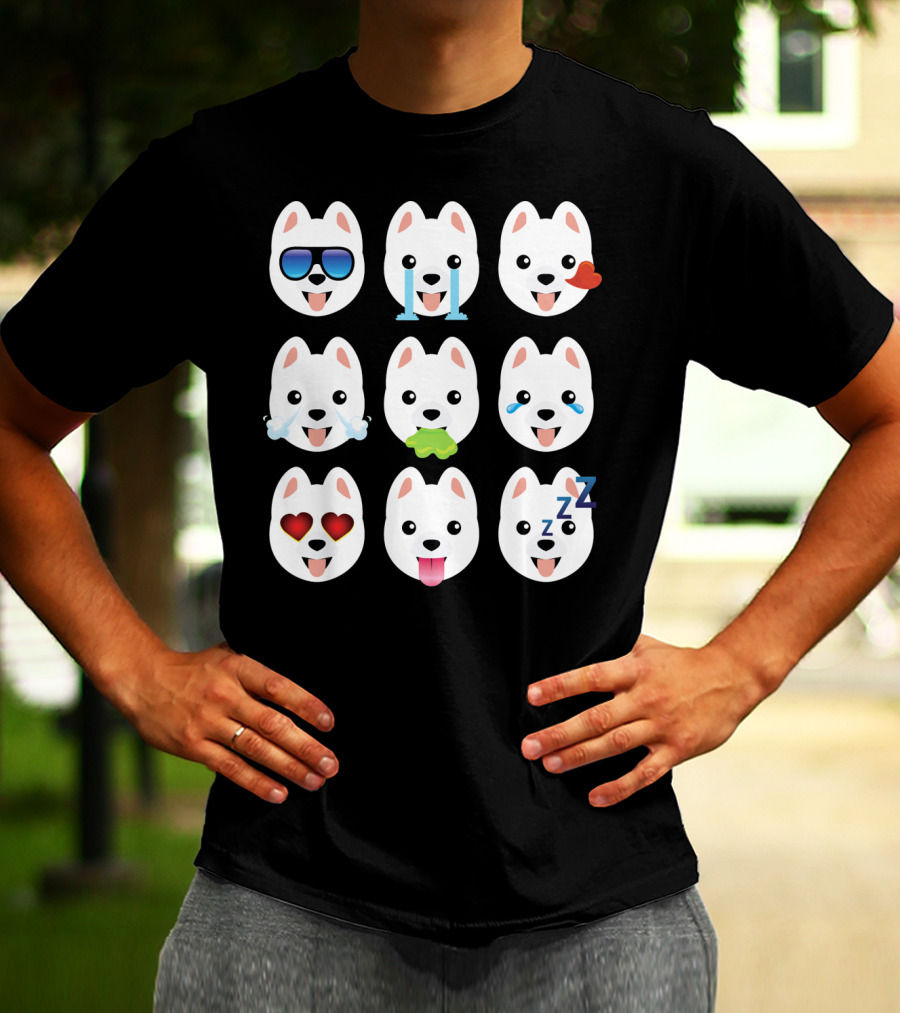 Pomeranian Dog Emoji Faces Funny Father Emotions T-Shirt