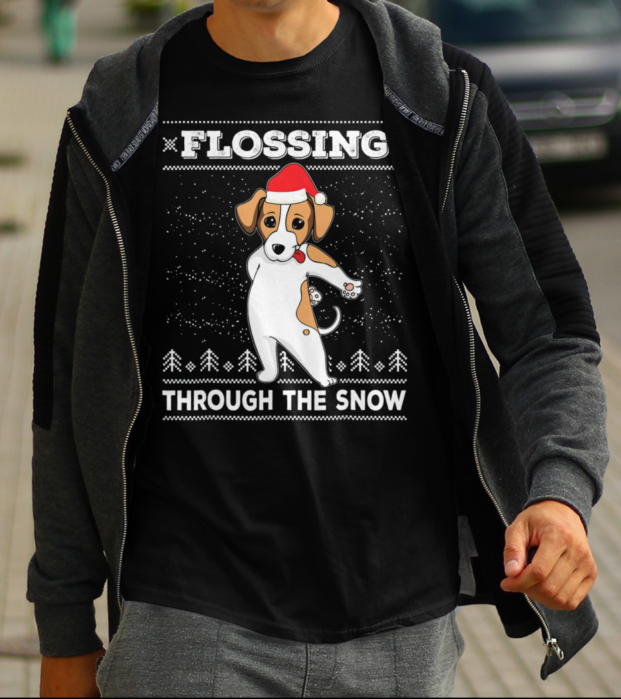 Flossing Through The Snow Jack Russell Terrier Santa Hat T-Shirt