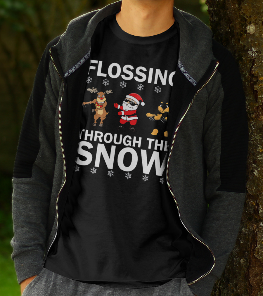 Flossing Through The Snow Santa Reindeer Rottweiler T-Shirt
