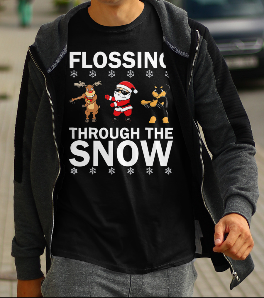 Flossing Through The Snow Santa Reindeer Rottweiler T-Shirt