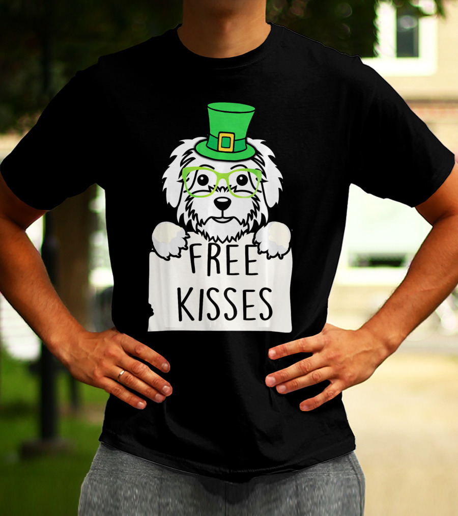 Free Kisses Maltese Dog With Green Leprechaun Hat St Patricks T-Shirt