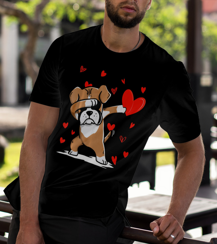 Dabbing Boxer Dog Holding Heart With Valentines Day T-Shirt