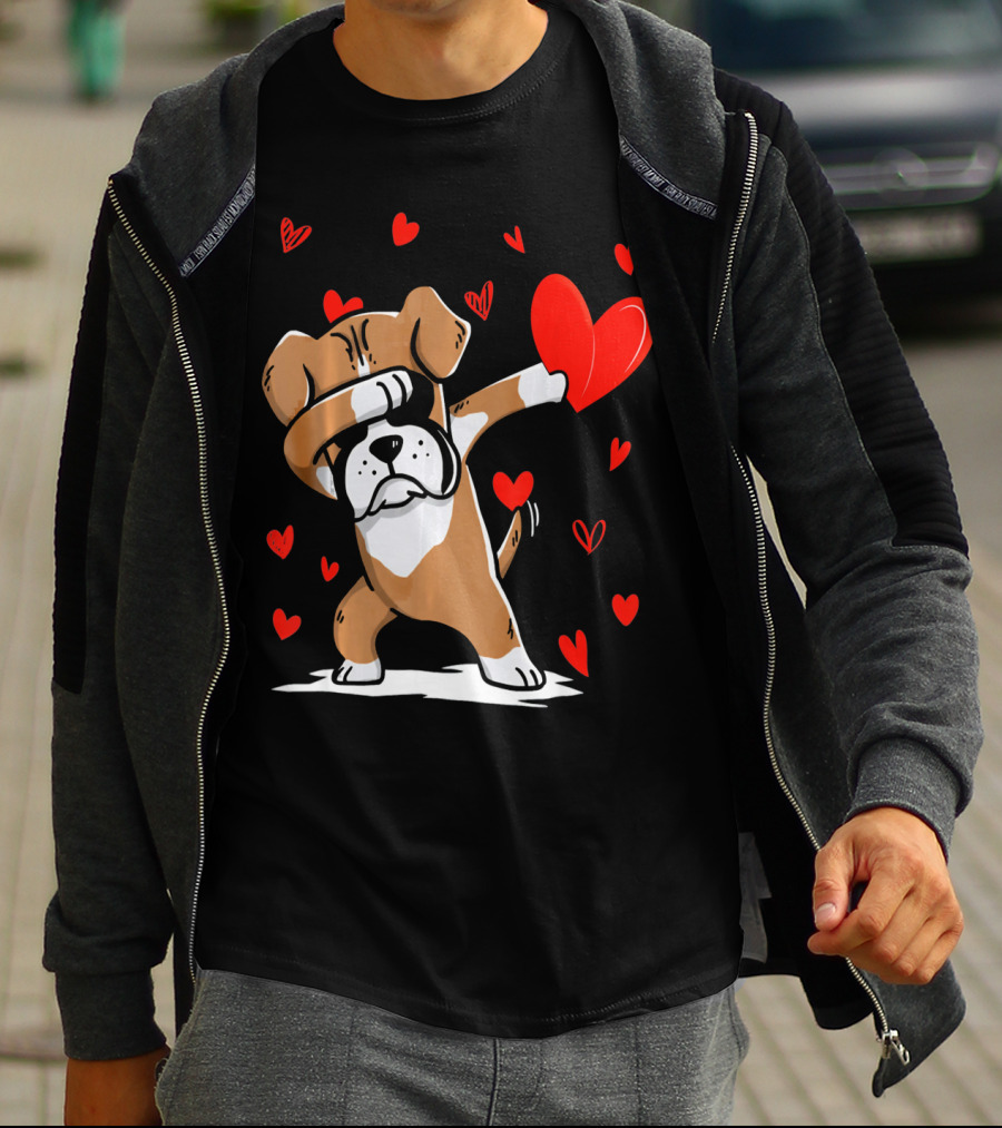 Dabbing Boxer Dog Holding Heart With Valentines Day T-Shirt