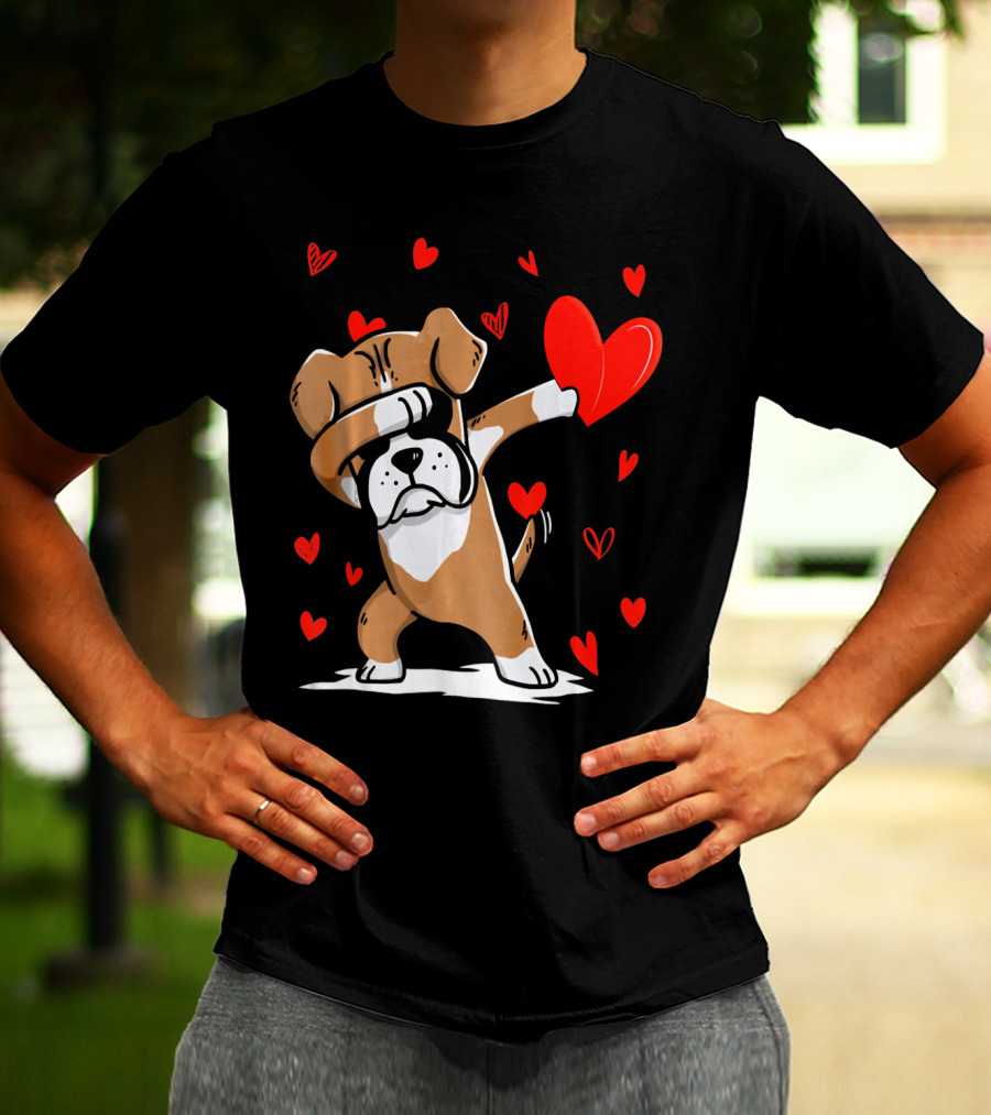 Dabbing Boxer Dog Holding Heart With Valentines Day T-Shirt