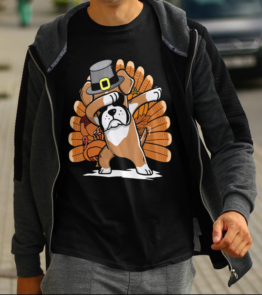 Thanksgiving Dabbing Boxer Dog Pilgrim Hat Turkey T-Shirt