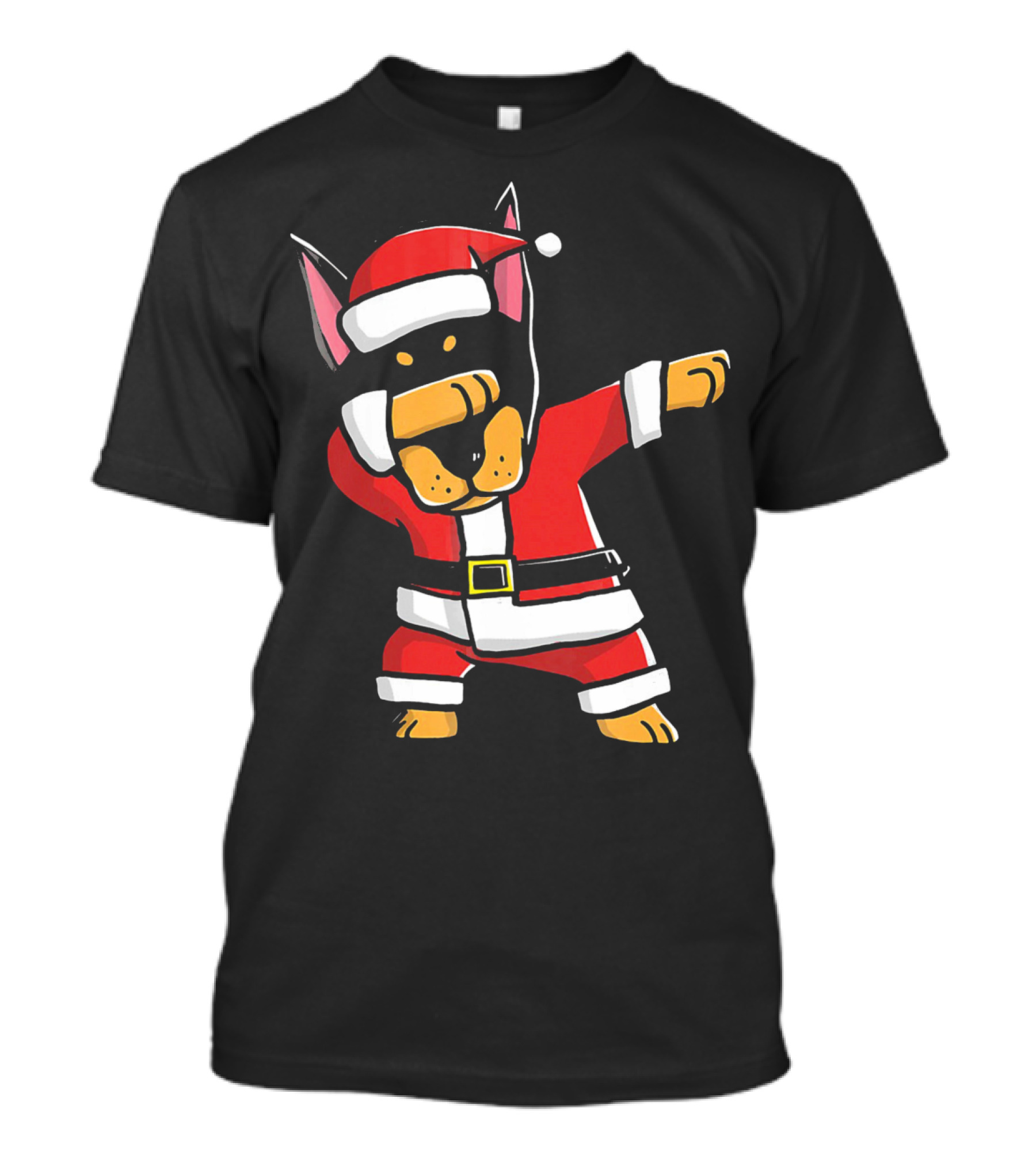 Funny Dabbing Doberman Pinscher Dog Ugly Christmas Santa T-Shirt