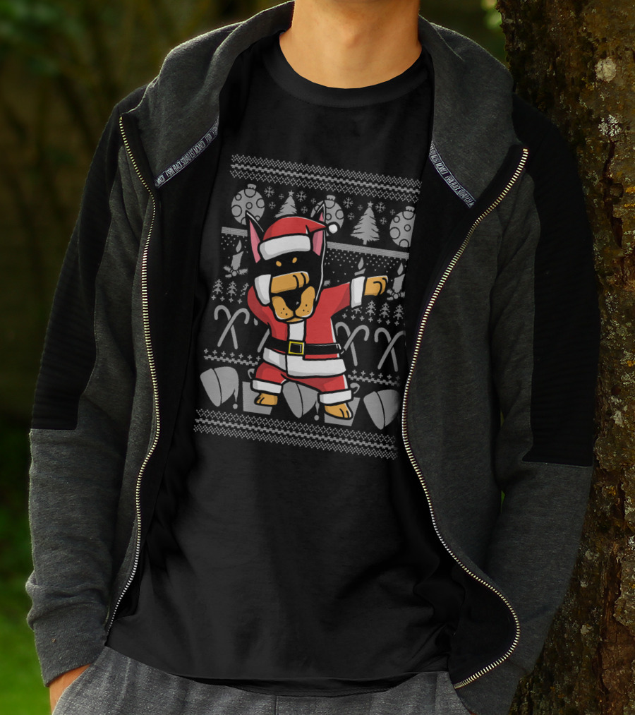 Funny Doberman Dabbing Santa Dog Christmas T-Shirt