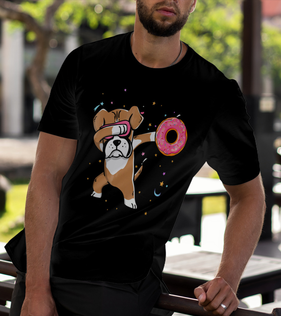 Funny Donut Day Dabbing Boxer With Sprinkled Donut In Stars And Moon T-Shirt