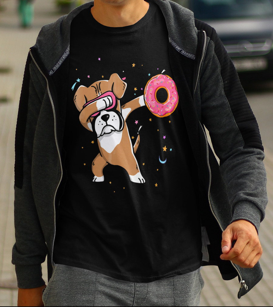 Funny Donut Day Dabbing Boxer With Sprinkled Donut In Stars And Moon T-Shirt