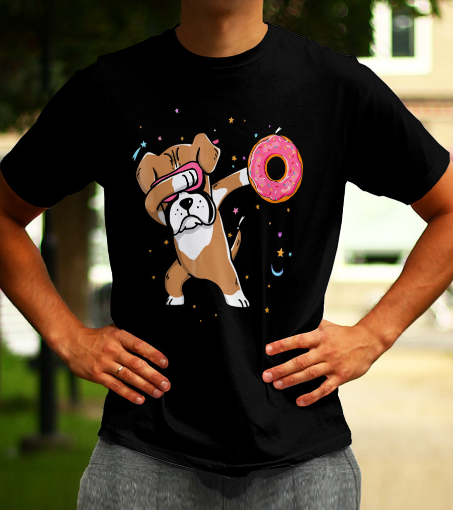 Funny Donut Day Dabbing Boxer With Sprinkled Donut In Stars And Moon T-Shirt
