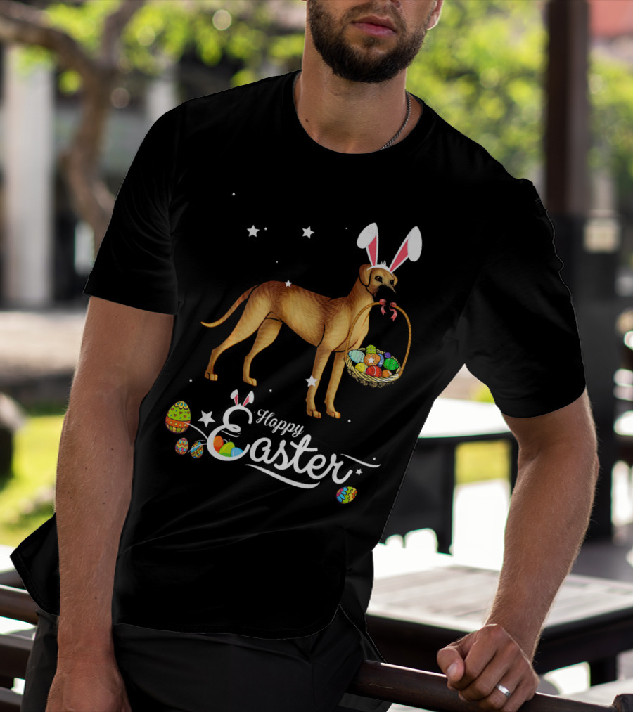 Happy Easter Great Dane Bunny Ears With Eggs Basket T-Shirt