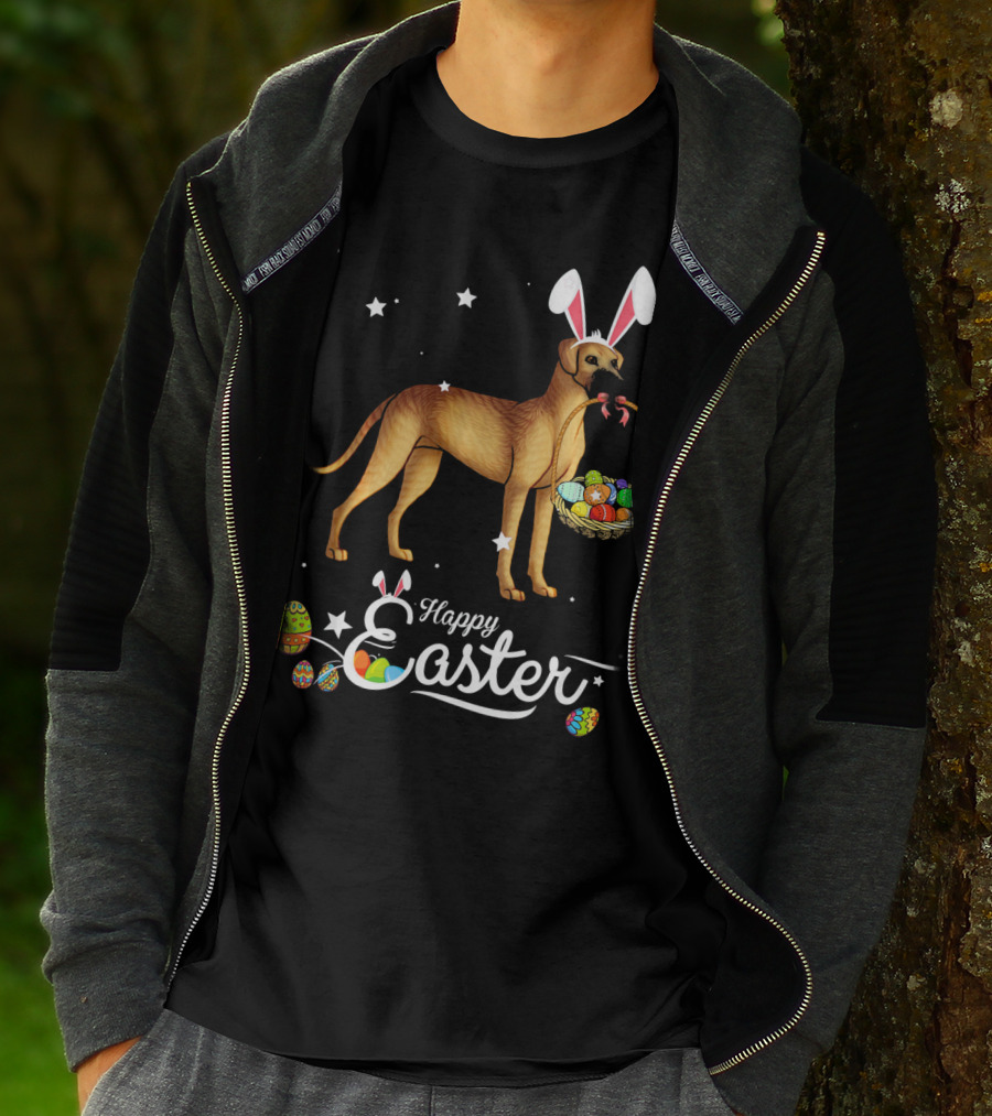 Happy Easter Great Dane Bunny Ears With Eggs Basket T-Shirt