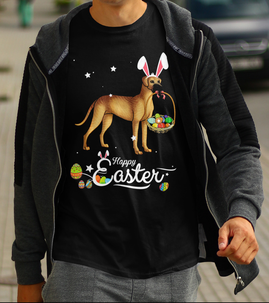 Happy Easter Great Dane Bunny Ears With Eggs Basket T-Shirt