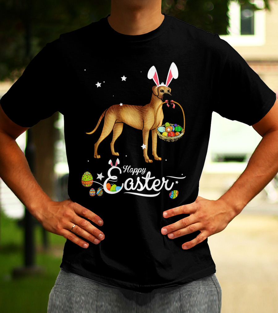 Happy Easter Great Dane Bunny Ears With Eggs Basket T-Shirt