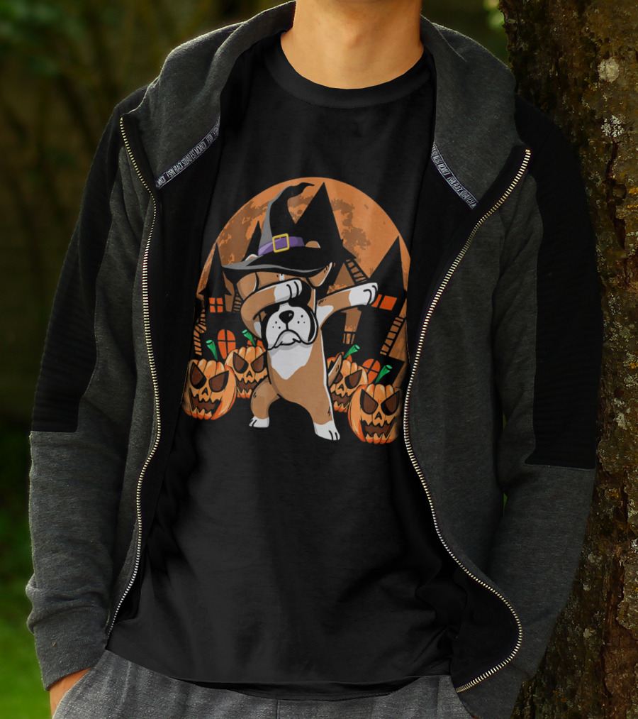 Funny Halloween Dabbing Boxer Witch Hat Pumpkins T-Shirt